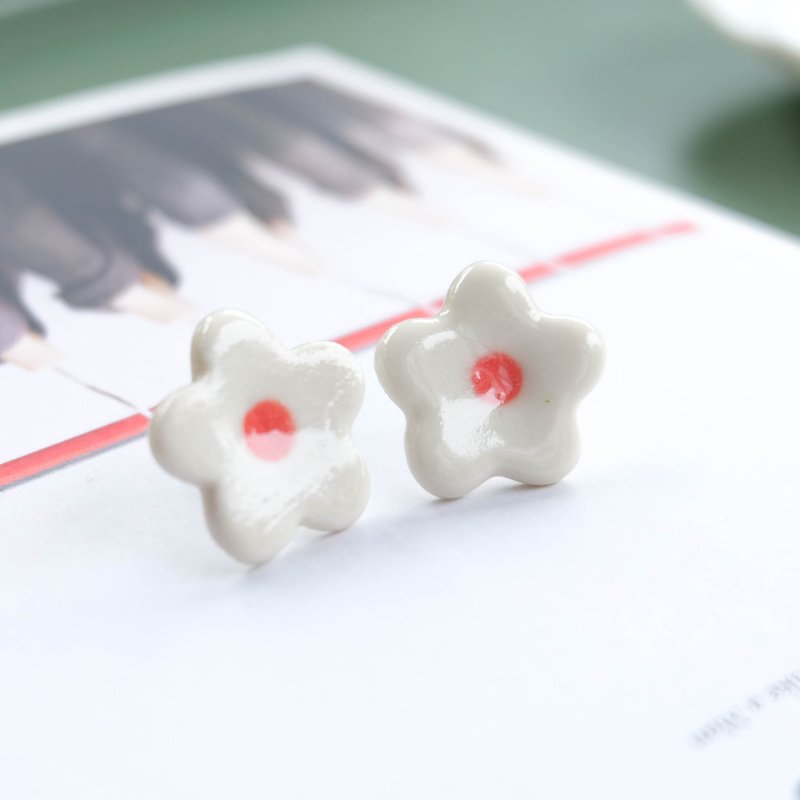 Flower Earrings - Earrings & Clip-ons - Pottery White