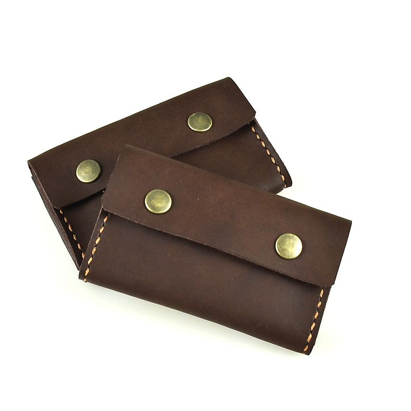 [U6.JP6 Handmade Leather Goods]-Handmade leather sewing, pure hand sewing. Coin purse/ card holder/ business card holder/ universal bag (for men and women) - Card Holders & Cases - Genuine Leather Brown