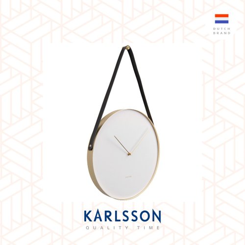Ur Lifestyle 荷蘭Karlsson wall clock L59cm Belt white 白色金框皮帶掛鐘