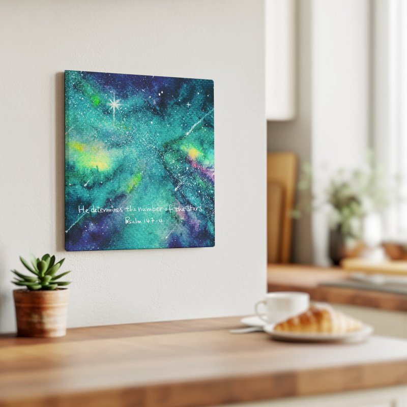 經文星空無框畫 掛畫 水彩手繪 數位輸出 生日禮物 信仰 福 - 海報/掛畫/掛布 - 木頭 藍色