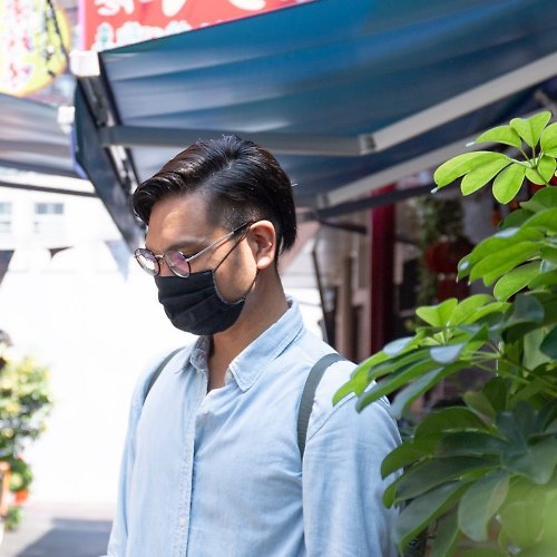 Temariya 日本製布口罩專門店 男士專用 可洗性的黑色立體褶皺紗布口罩