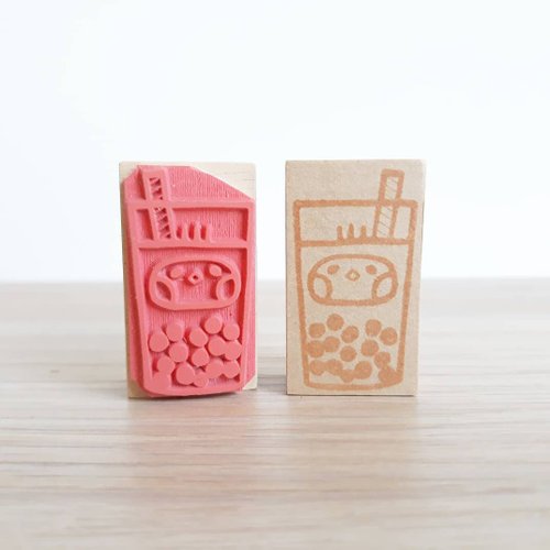 布籽生物 APOOZI STUDIO 珍珠奶茶 木製 橡皮章 印章