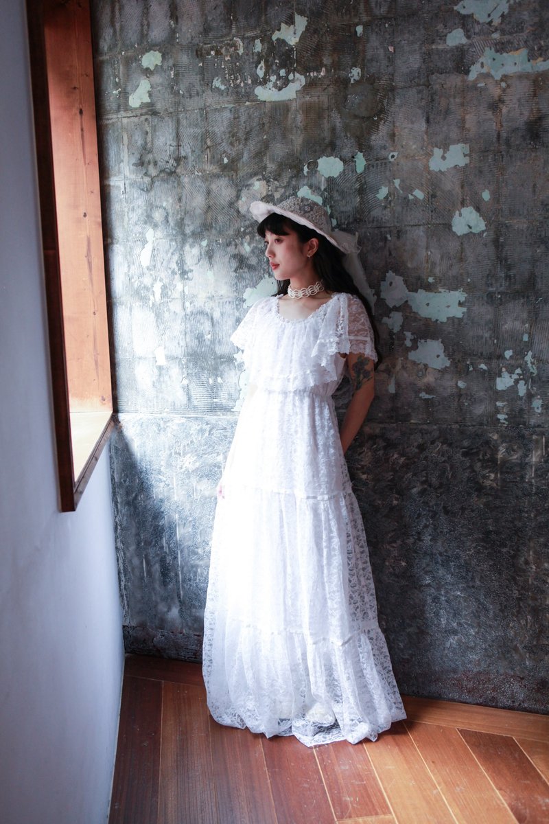 Niao Niao Department Store-Vintage American pure white full lace dress - ชุดเดรส - เส้นใยสังเคราะห์ 