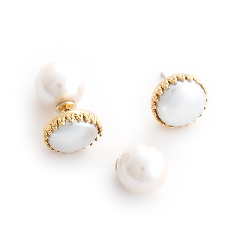 [Luce Costante] bianco series printed coin-shaped pearl earrings (needle) - Earrings & Clip-ons - Other Metals White