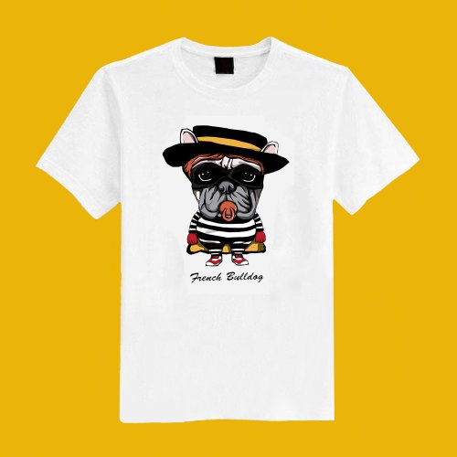 CHIC SHOP 插畫設計館 漢堡神偷 法鬥 狗 插畫 白 短T 衣服 T恤 情侶裝 童裝 母子裝