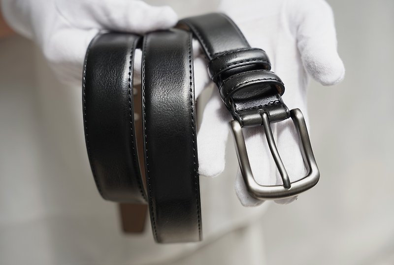 [Sale Clearance] Genuine leather stitched belt free hot stamping name gift gift boys belt business - เข็มขัด - หนังแท้ สีดำ