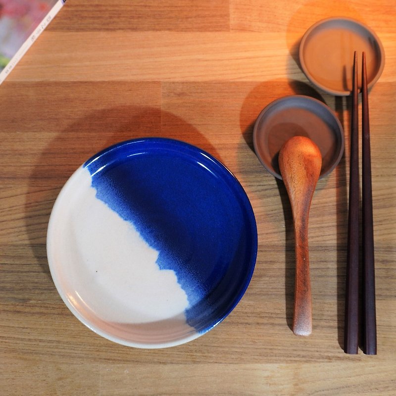 6吋藍白陶盤-直徑約15.6公分 - 碟子/醬料碟 - 陶 多色
