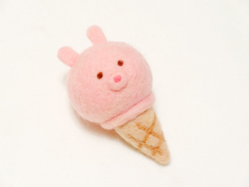 小兔兔冰淇淋-羊毛氈(鑰匙圈或吊飾) - 鑰匙圈/鎖匙扣 - 羊毛 粉紅色