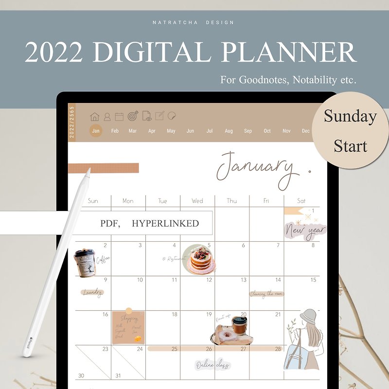 Digital Planner 2022 for Goodnotes, Notability - Digital Planner & Materials - Other Materials 