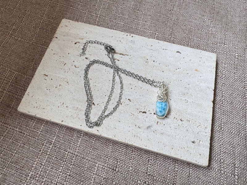 230433 wire wrapping 海紋石 銅線 繞線 吊墮 - 項鍊 - 銅/黃銅 藍色