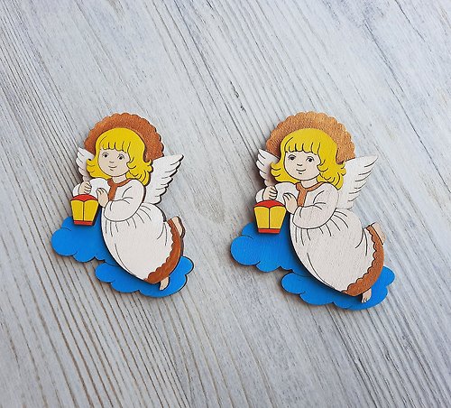 DonArtStudio Fair-haired angel boy fridge magnet – wooden Russian souvenir