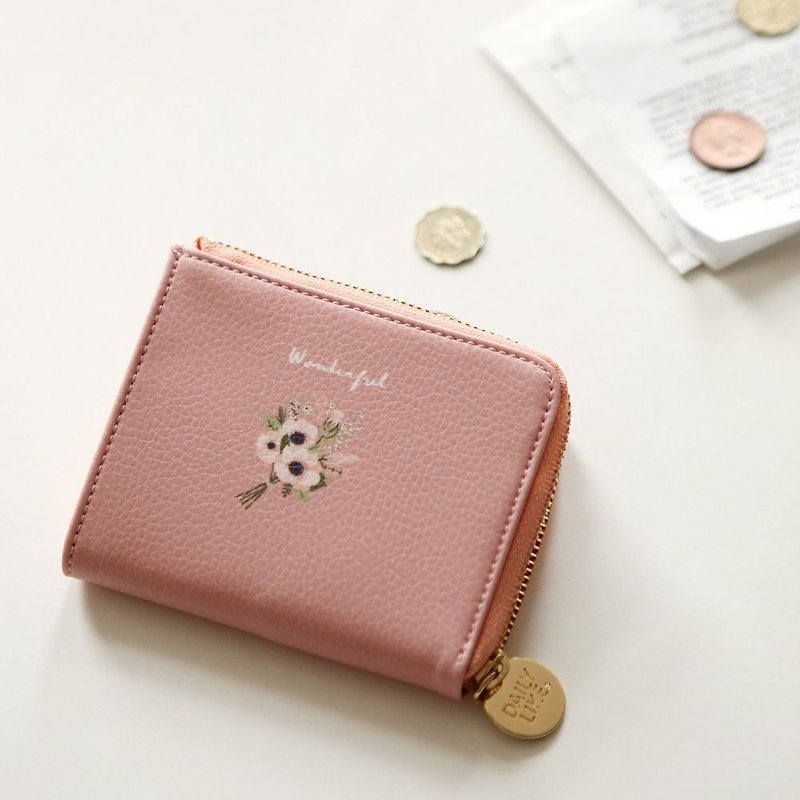 Dailylike beautiful life leather ticket card purse -03 bridal flowers, E2D42314 - กระเป๋าใส่เหรียญ - หนังแท้ สึชมพู