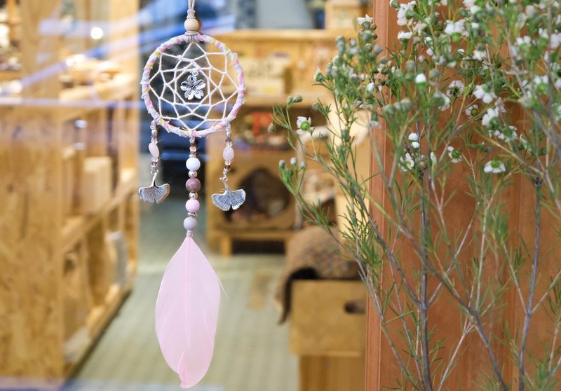 捕夢網掛飾 -  粉晶 / 薔薇輝石 / 櫻花吊飾 - 擺飾/家飾品 - 棉．麻 粉紅色