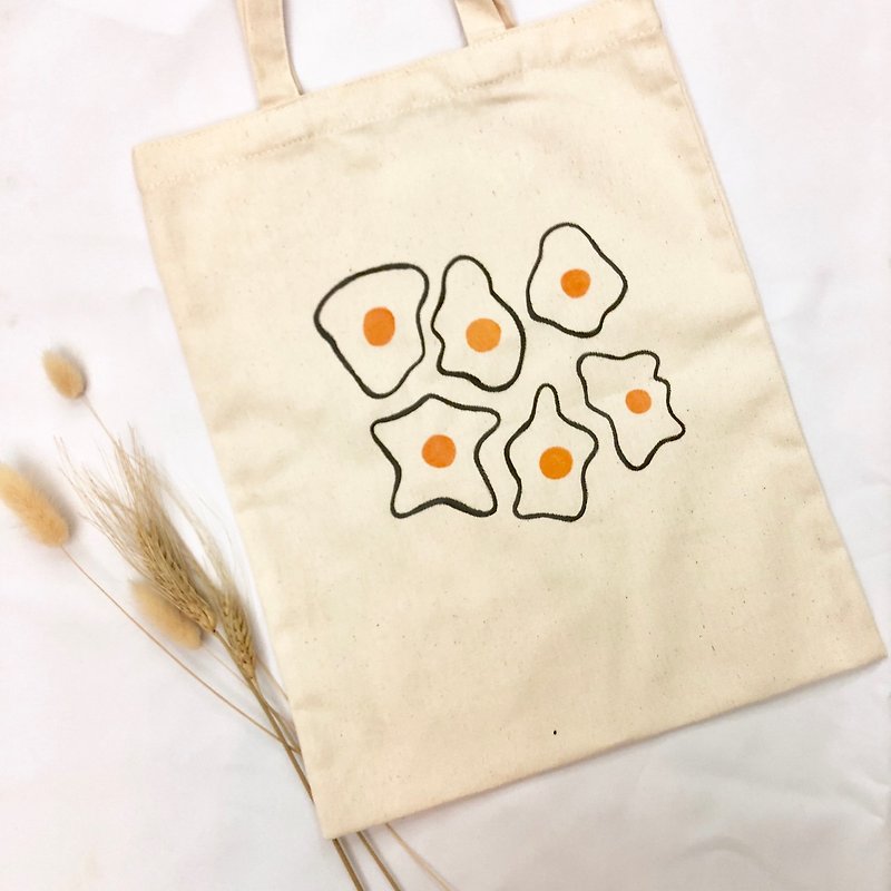 Hand-painted canvas bag - poached egg - Handbags & Totes - Cotton & Hemp Orange