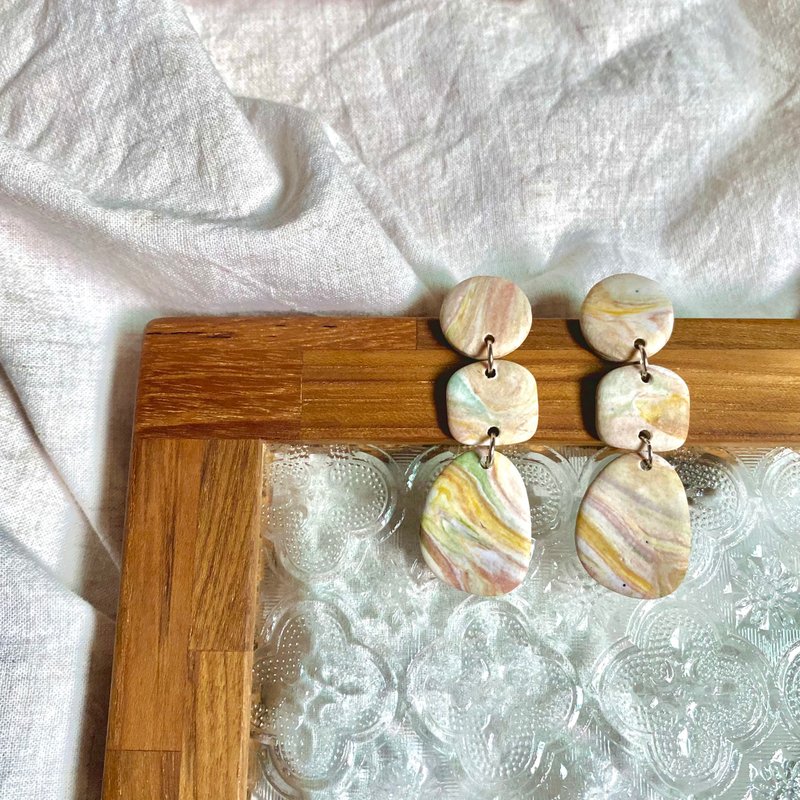 Handmade Soft Pottery Earrings Original Series Colored Pencil Drawing Ear Needle Clip-On - Earrings & Clip-ons - Pottery Multicolor