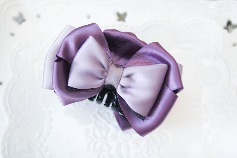 Simple and fresh pure color ribbon bow shark clip handmade limited edition - เครื่องประดับผม - ผ้าฝ้าย/ผ้าลินิน สีม่วง