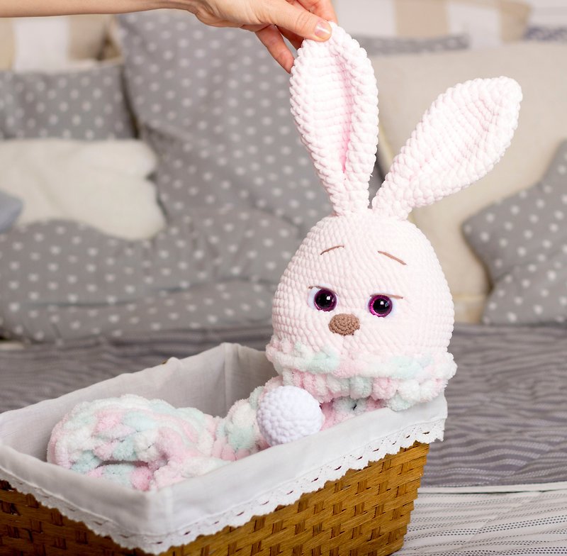Stuffed animals bunny toy crochet first birthday gift pajama bag - 寶寶/兒童玩具/玩偶 - 其他材質 粉紅色
