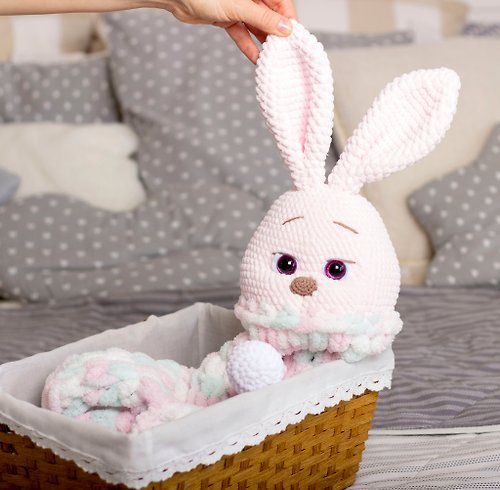 Valentinatoys Stuffed animals bunny toy crochet first birthday gift pajama bag
