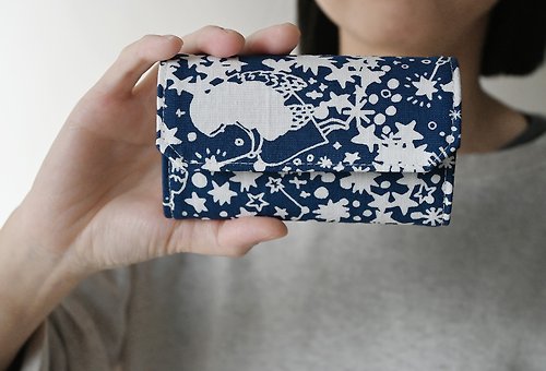 1983ER 星空天使/京都棉麻布+紙 零錢包卡片夾 /藍 日本聯名設計