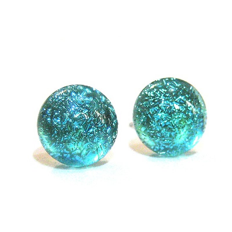 玻璃 耳環/耳夾 藍色 - 湖水藍銀色珠寶琉璃耳環