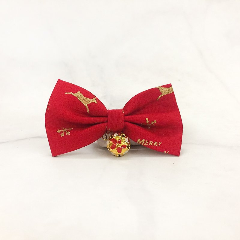Christmas Classic-Red Cat Mini Dog Small Dog Bow Decoration Collar - ปลอกคอ - ผ้าฝ้าย/ผ้าลินิน สีแดง