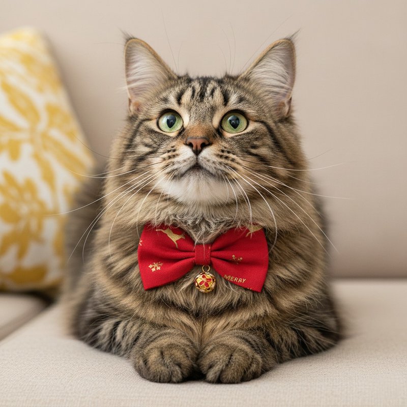 聖誕節經典款-紅 貓咪 迷你犬 小型犬 蝴蝶結裝飾項圈 - 項圈/牽繩 - 棉．麻 紅色