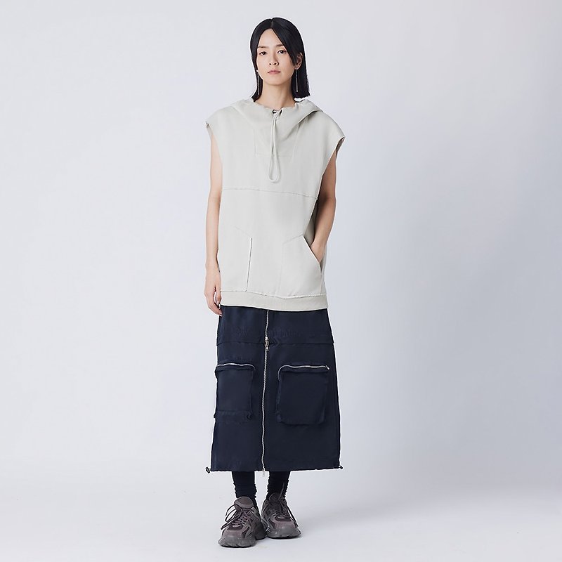 Cotton-blend hooded vest - เสื้อกั๊กผู้หญิง - ผ้าฝ้าย/ผ้าลินิน สีเงิน
