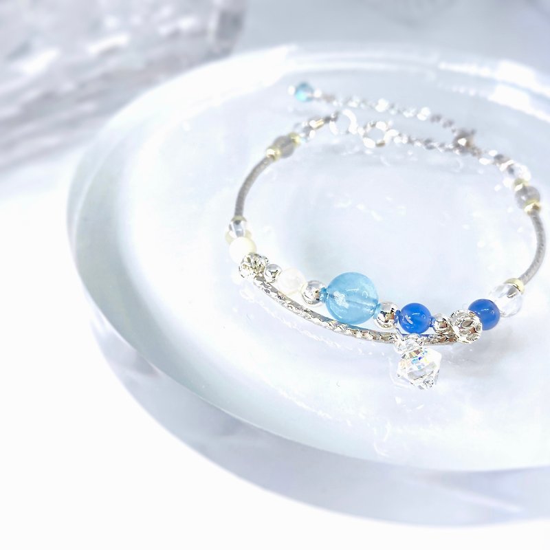 Mermaid's Tears | Aquamarine Stone White Crystal Natural Stone Crystal Bracelet - Bracelets - Crystal Blue