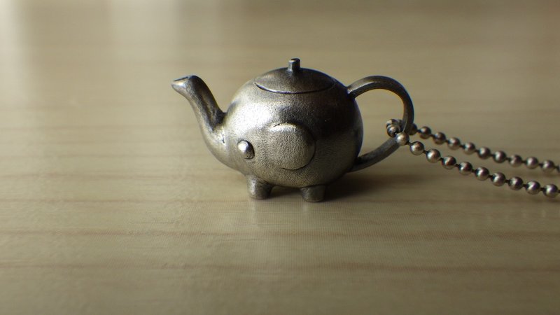 Elephant Teapot Pendant - สร้อยคอ - โลหะ สีเงิน