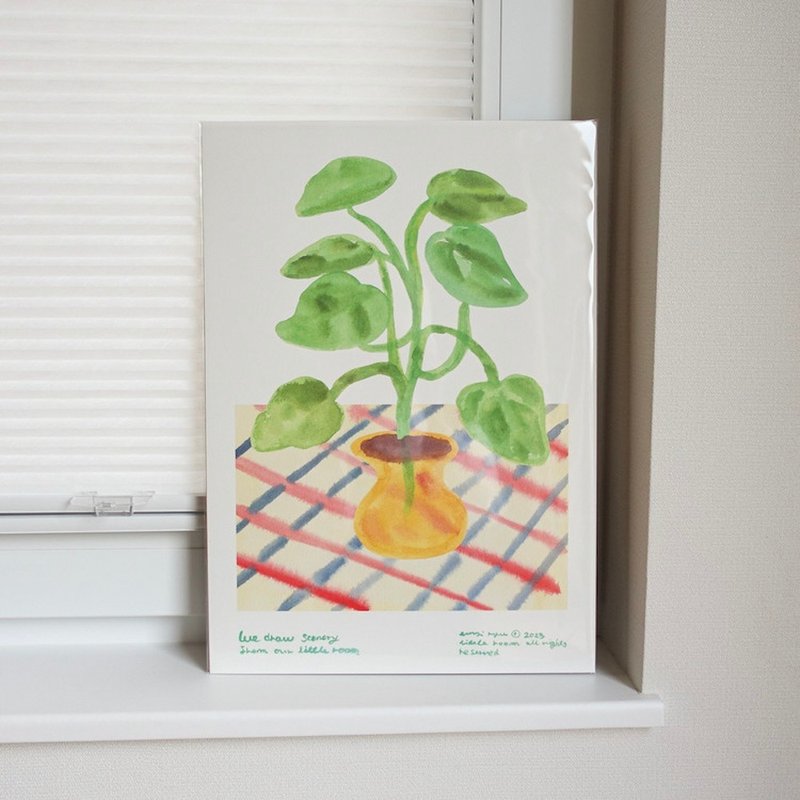 現貨 - 韓國插畫品牌 little room - 黃色花盆的綠植 A3 尺寸海報 - 海報/掛畫/掛布 - 紙 綠色