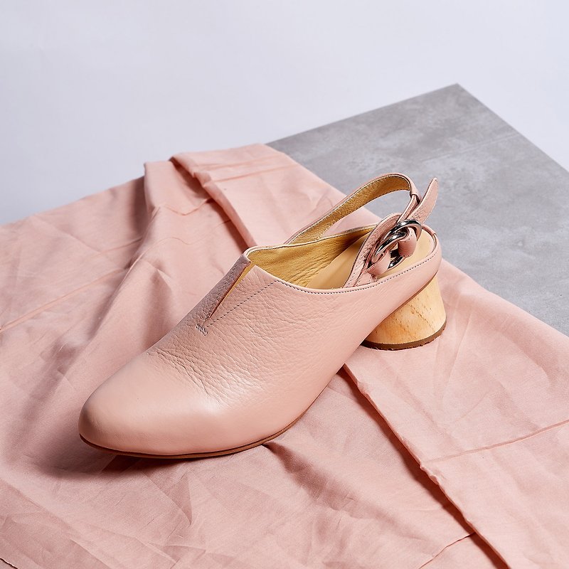 Baby Pink - Pecan Slingback Heels - รองเท้าส้นสูง - หนังแท้ สึชมพู