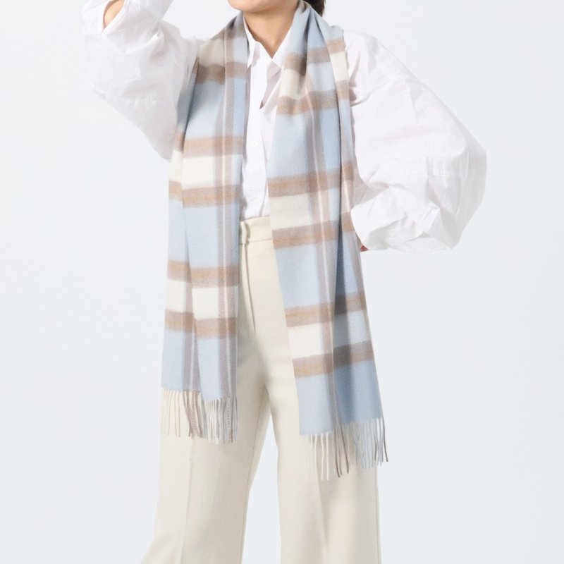 清映杏藍格紋 | 經典格紋 喀什米爾圍巾 - 圍巾/披肩 - 羊毛 藍色