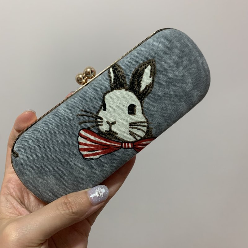 兔先生眼鏡盒/筆盒/首飾盒 - 鉛筆盒/筆袋 - 棉．麻 灰色