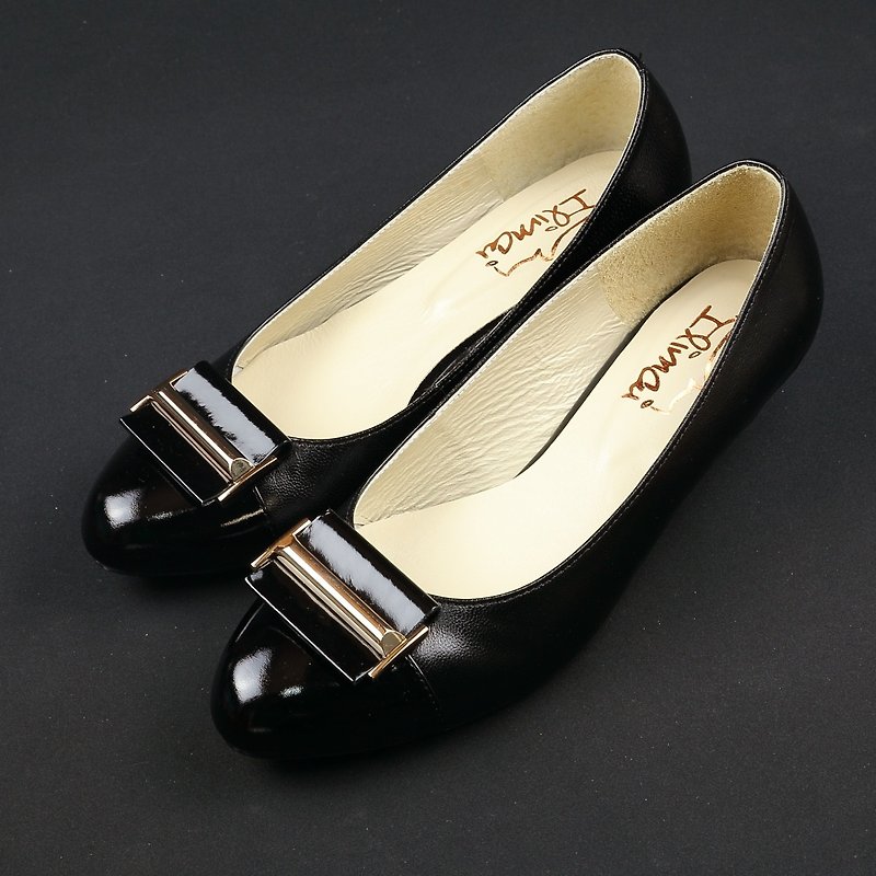 H buckle low heel office shoes-intellectual black - รองเท้าหนังผู้หญิง - หนังแท้ สีดำ