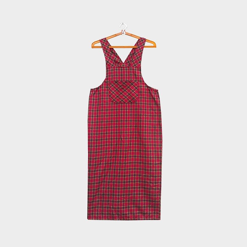 Vintage red plaid cloth Dress - จัมพ์สูท - ผ้าฝ้าย/ผ้าลินิน สีแดง