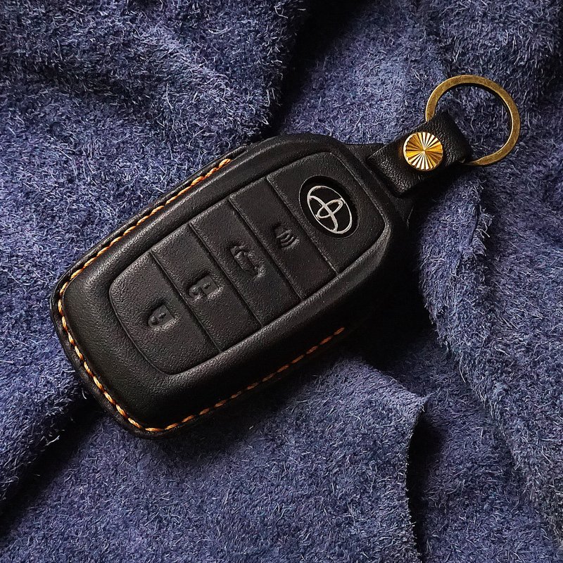 Leather Key-Fob-FIT-FOR-KEY-CASE-COVER-FITS TOYOTA Camry Hybrid - Keychains - Genuine Leather Black