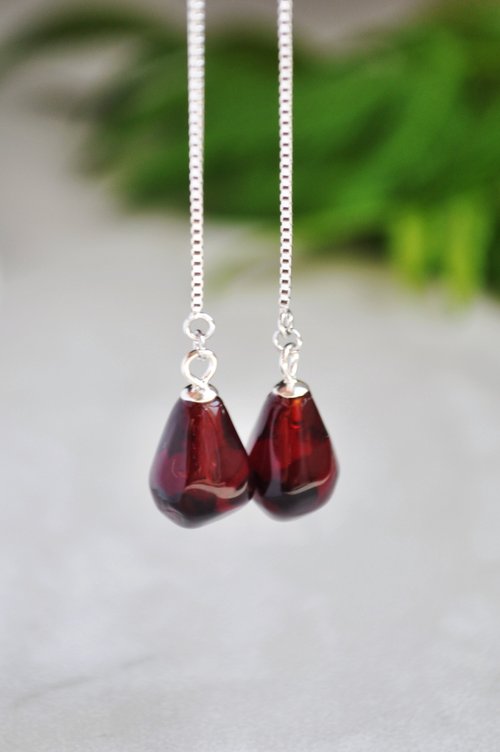 Toutberry Pomegranate earrings Long dangle earrings Garnet seeds jewelry