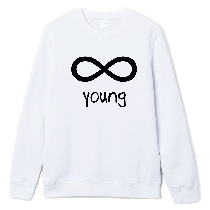 Forever Young infinity #4【現貨】大學T 刷毛 白色 永遠 年輕 文字 英文 字母 青春 無限大 - T 恤 - 棉．麻 白色