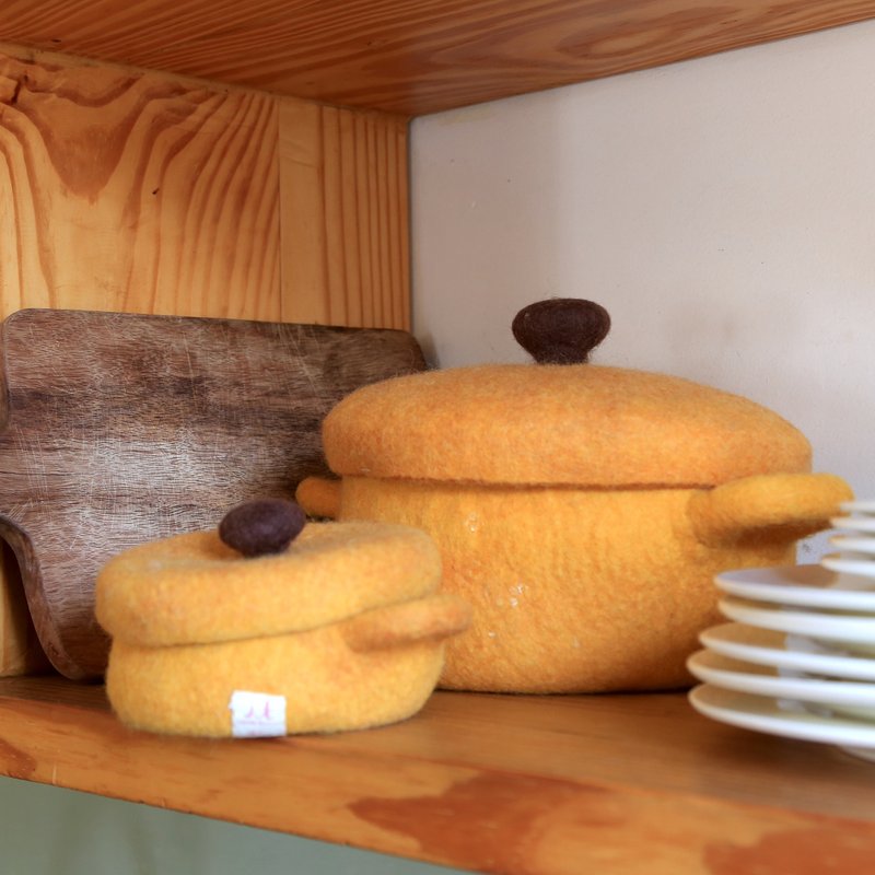 羊毛氈兒童房玄關收納容器 大燉鍋 / 入厝禮 - 居家收納/收納盒/儲物盒 - 羊毛 橘色