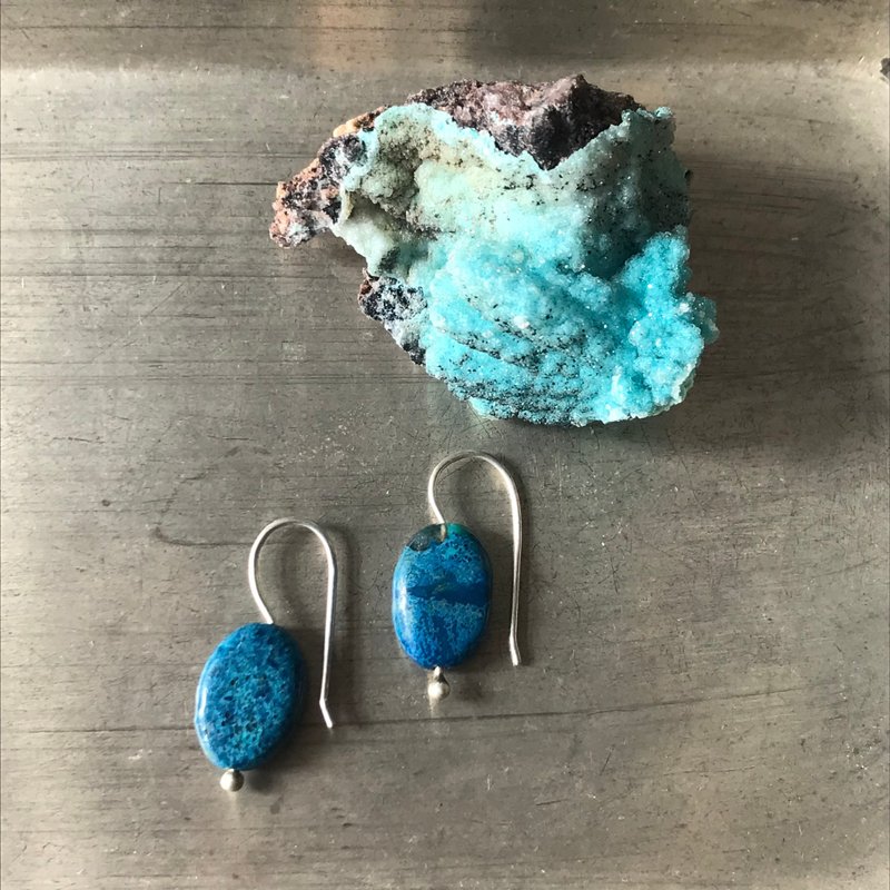 925 sterling silver chrysocolla dangles - Earrings & Clip-ons - Semi-Precious Stones Blue