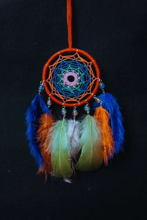 Mr.SkullyPop 純手工捕夢網 Handmade Dreamcatcher-【顏色編織-橘藍】