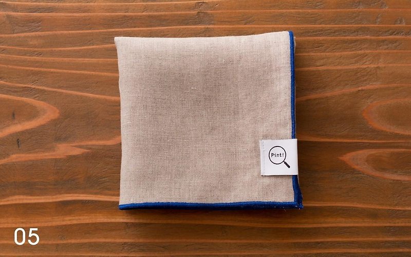 [Stock] Organic linen handkerchief (Unbleached land × Blue) - อื่นๆ - ผ้าฝ้าย/ผ้าลินิน สีกากี