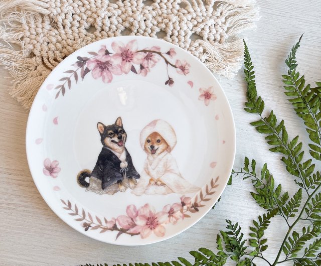 猫と犬のイラスト付き皿セット 猫と犬のイラスト付き皿セット