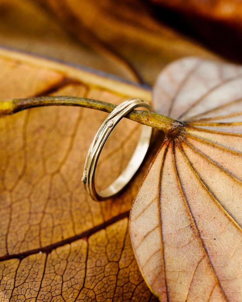 Twig wedding band Koya | 14k gold ring | unique nature jewelry | gift for her - แหวนทั่วไป - โรสโกลด์ สีทอง