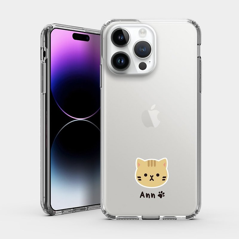 [Customized gift] Orange cat head text IPHONE protective case transparent mobile phone case PU012 - เคส/ซองมือถือ - พลาสติก ขาว