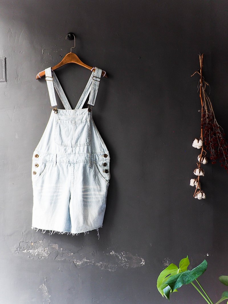 River Water Mountain - Shizuoka Sky Blue Stripe Youth Dream Ties Daning Harness Shorts Thin Pound Neutral Japanese overalls oversize vintage - Overalls & Jumpsuits - Cotton & Hemp Blue