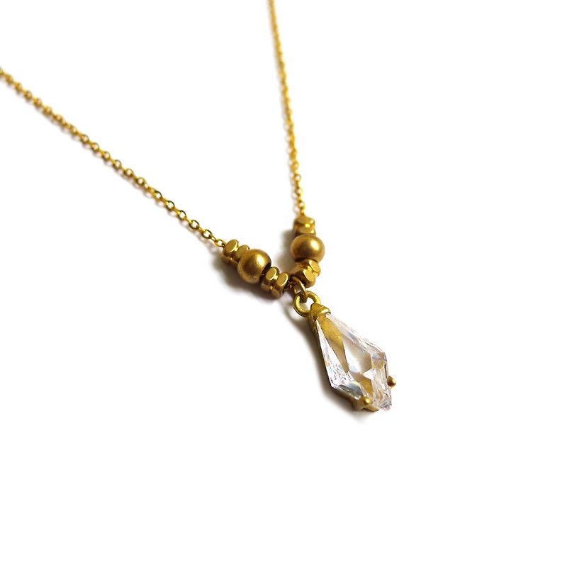 Ficelle |手工製作黃銅天然石項鍊 |【鋯石】優雅菱形鑽鎖骨鍊 - 鎖骨鍊 - 寶石 
