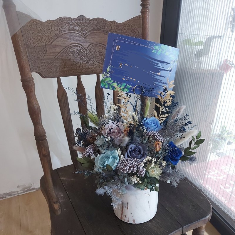 療癒藍 開幕送禮經典款藍色系 永生花 乾燥花盆花 開幕盆花 開幕 - 乾燥花/永生花 - 植物．花 藍色