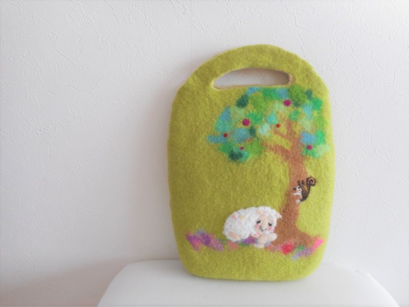 Take a nap under a big tree Sheep's mini bag - Handbags & Totes - Wool Green