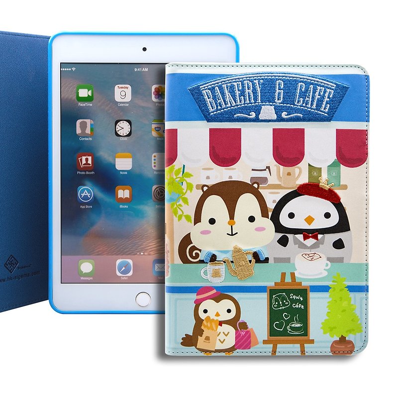 Squly & Friends Design . iPad mini 4 Book Cover embroidered leather case - Tablet & Laptop Cases - Polyester Multicolor